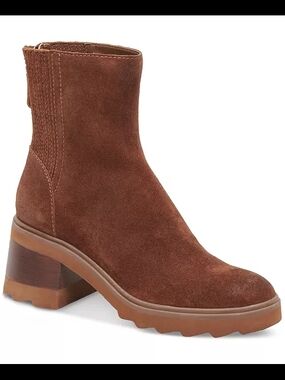 Dolce Vita Martey H20 Brown Suede Chunky Heel Ankle Booties